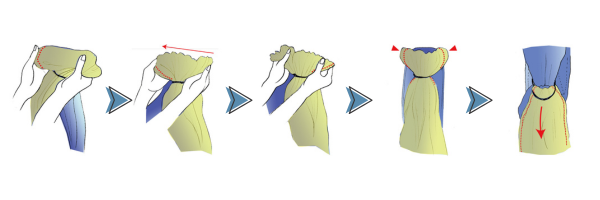 スリングのリング部分をほぐして、使いやすくするための方法のイラスト
