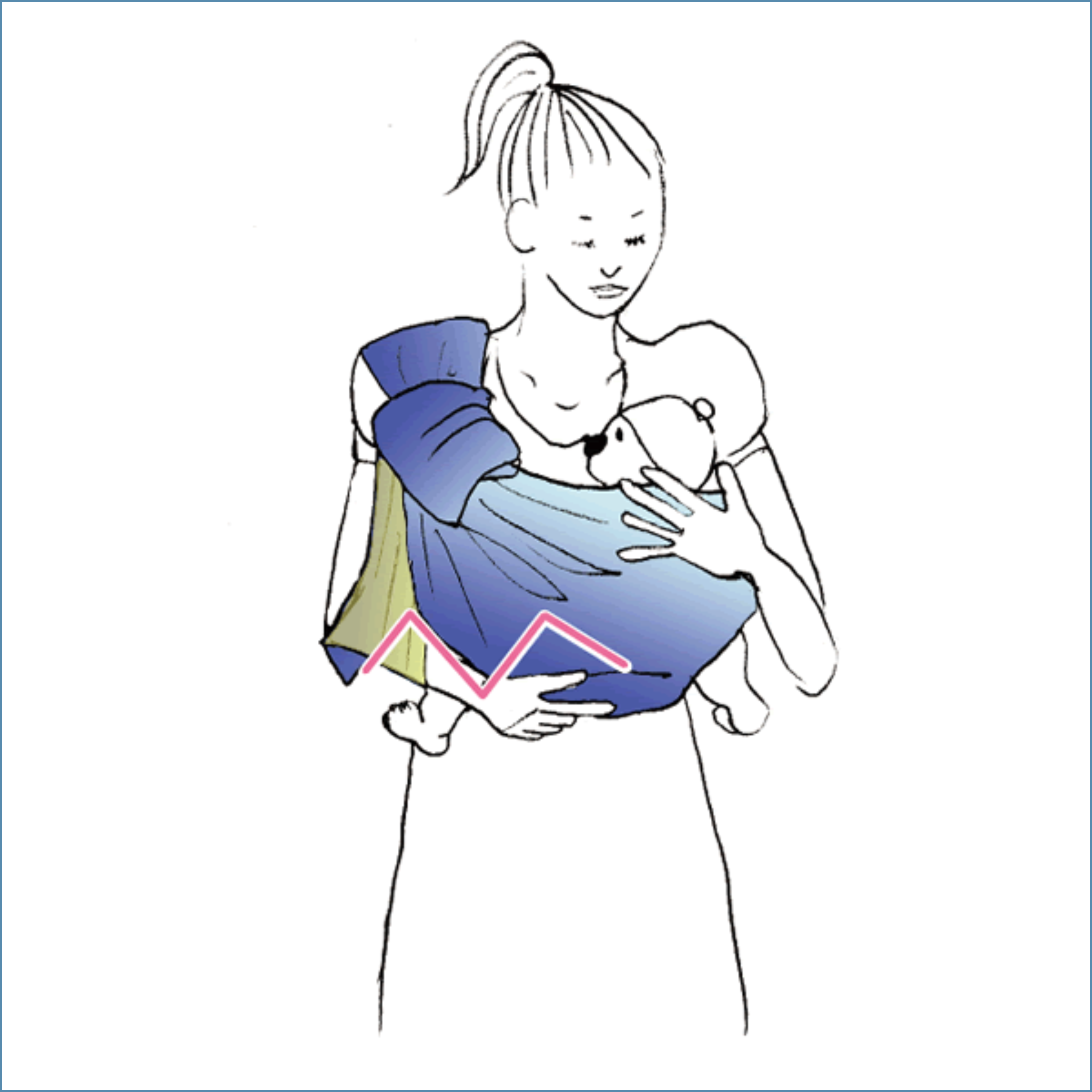 赤ちゃんの脚がM字型になっていることを確認しているイラスト