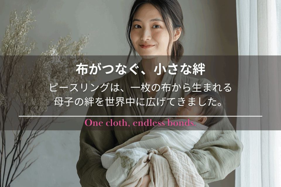 リングで赤ちゃんを抱く母親のポートレート（ブランドヒストリー用）