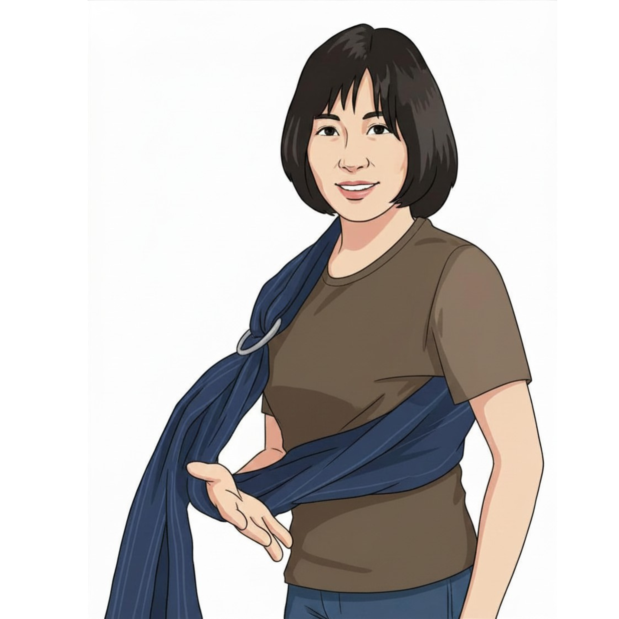 Personal account step 1: pass the left arm through the sling loop with the rings in front