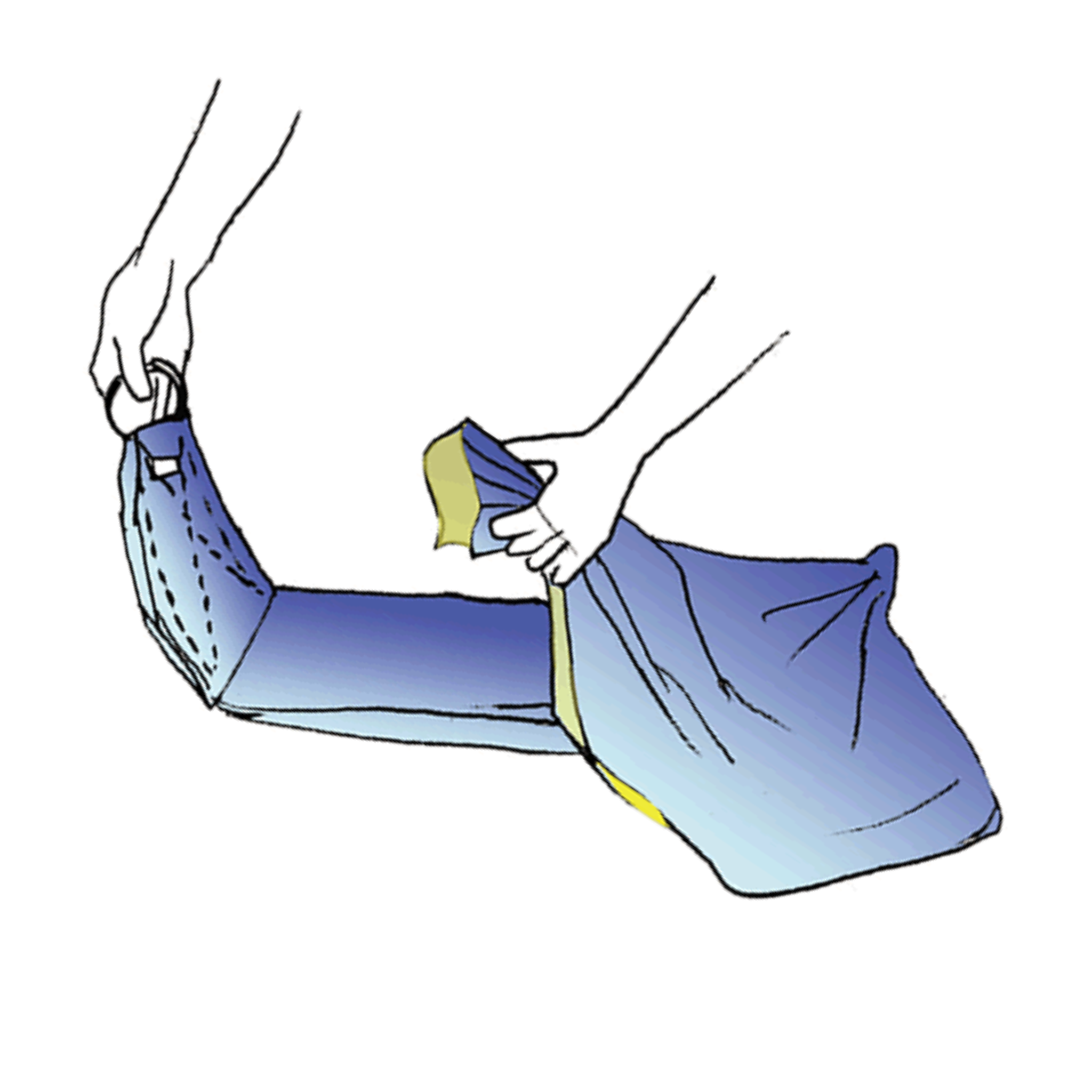 Pass the gathered fabric through both rings without twisting it