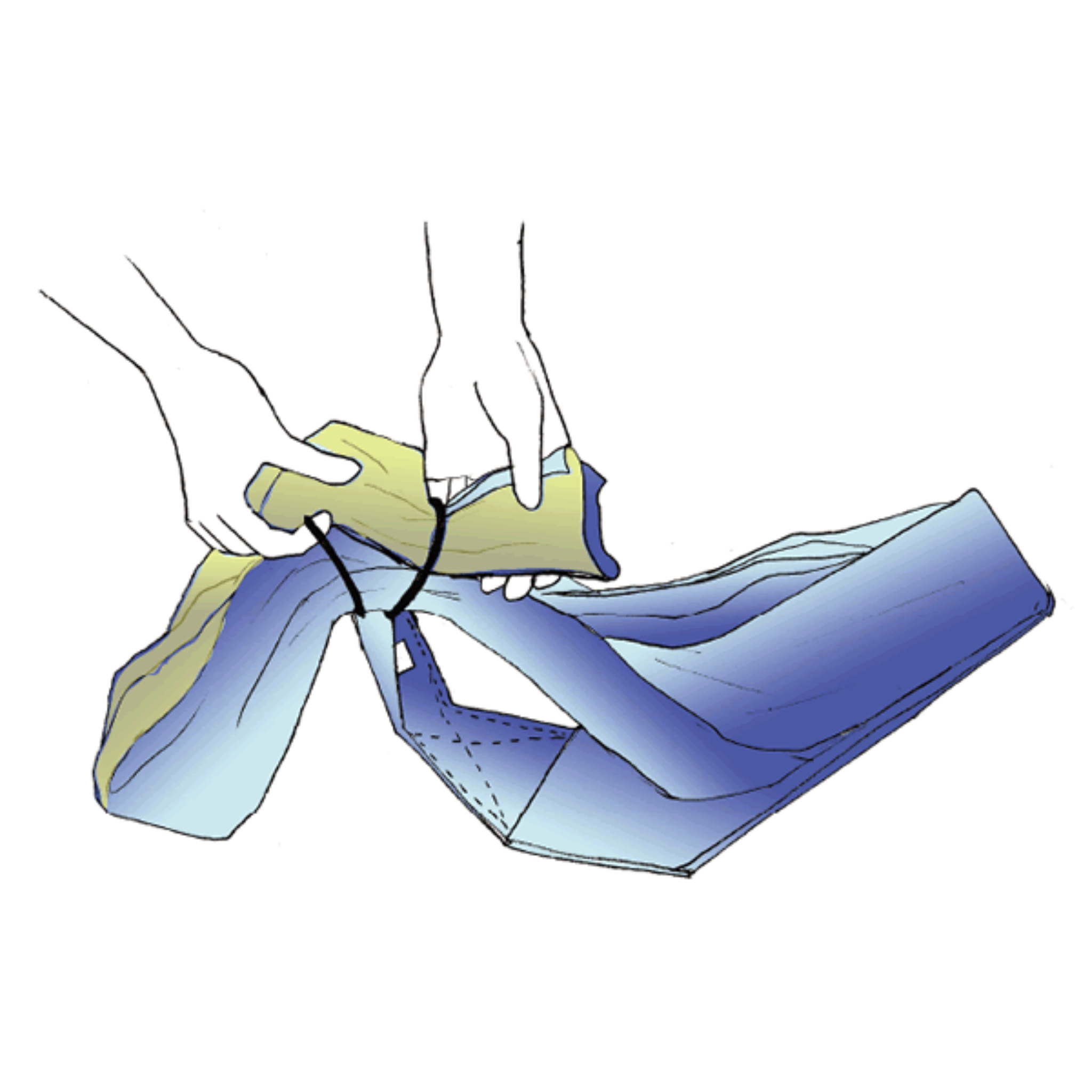 Return the fabric between the two rings to lock it, as with a belt buckle