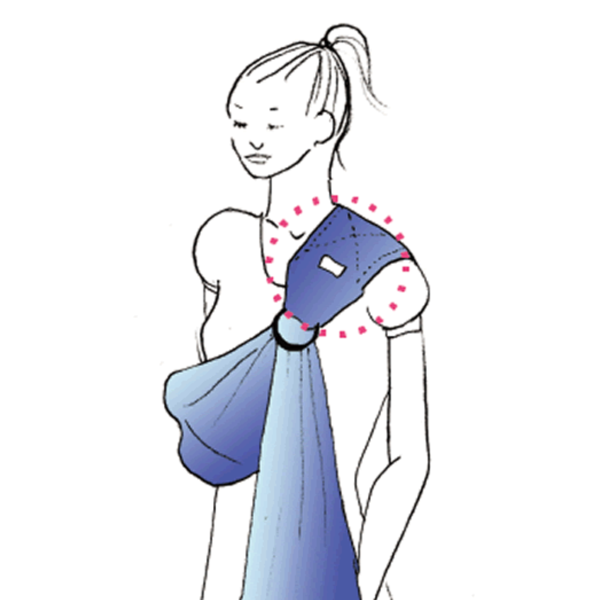 Incorrect use: sling worn inside out with label and seams exposed