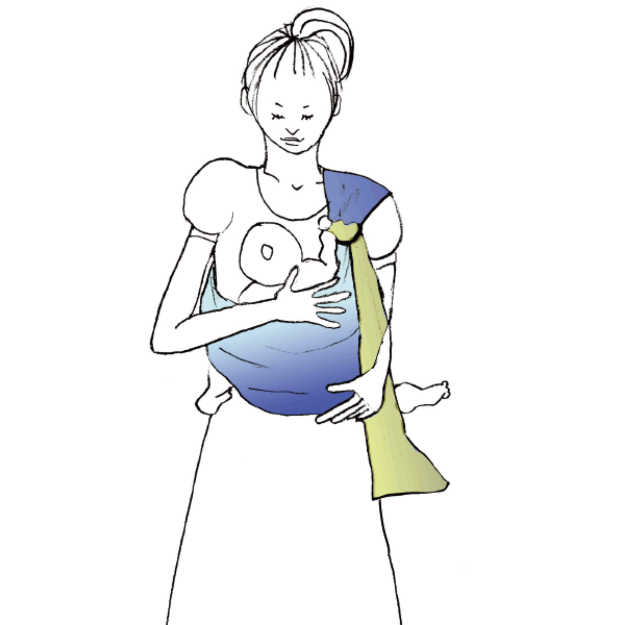 Bring both feet outside and settle the baby's bottom deeply at the centre of the pouch
