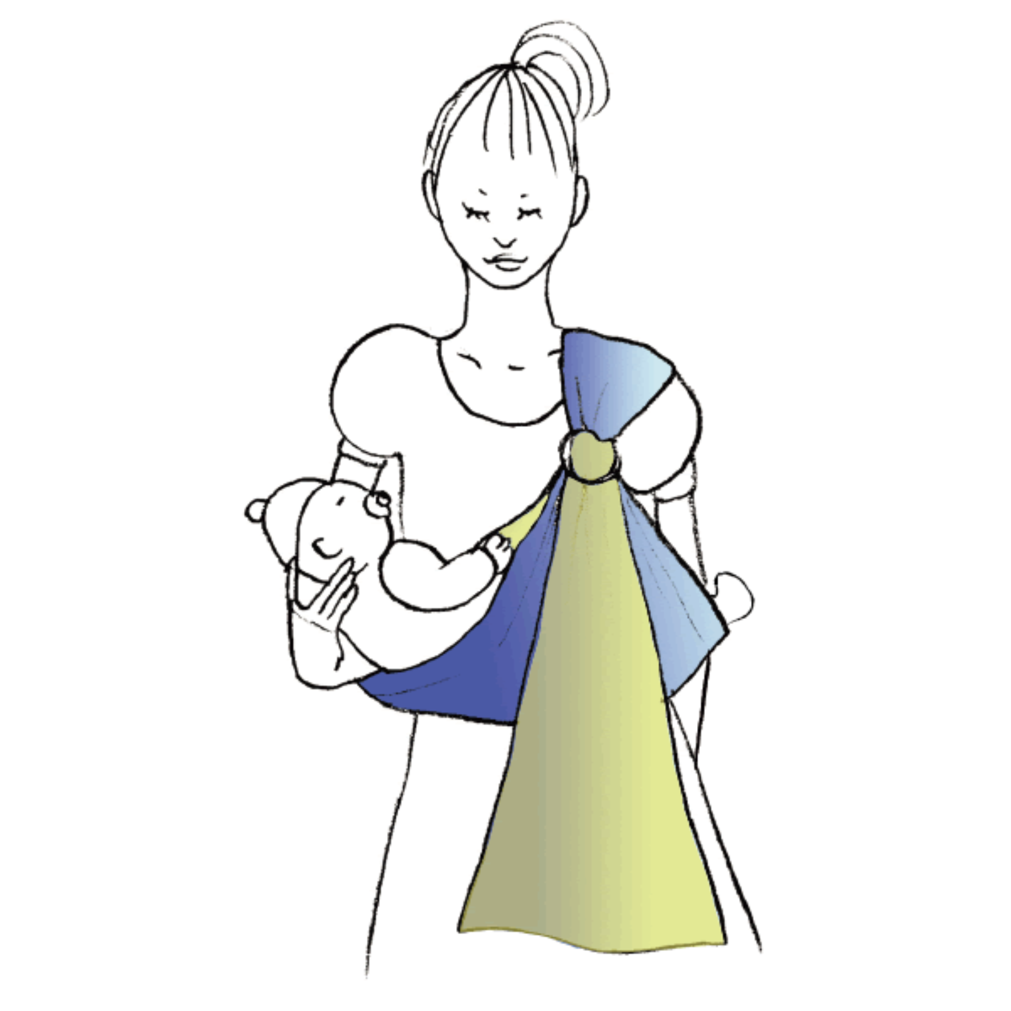 Position the baby's bottom at the centre and deepest point of the pouch